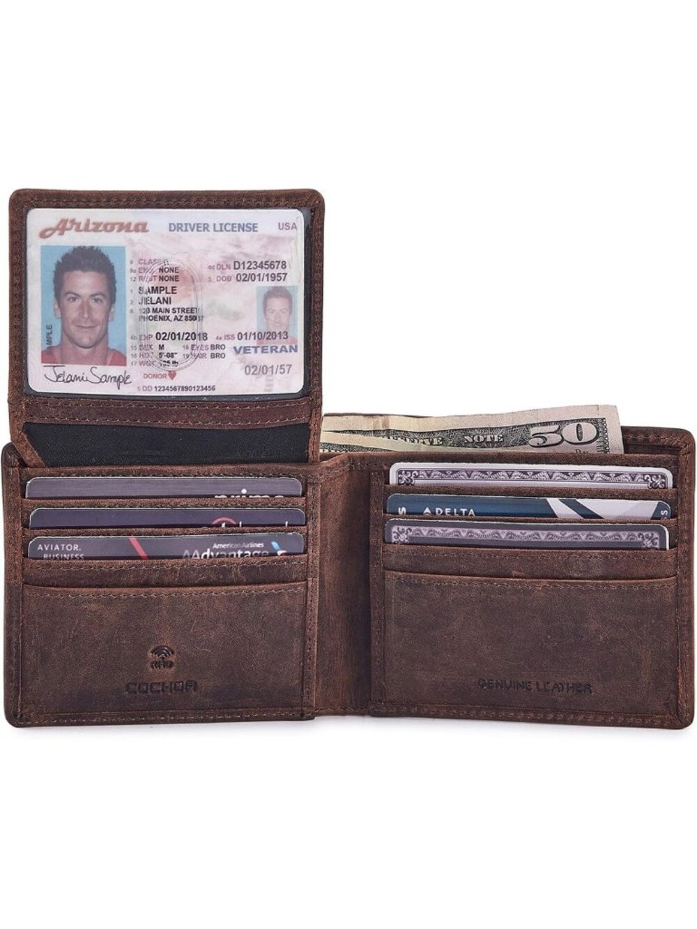 Slim RFID Blocking Leather Wallet for Men - Minimalist Bifold with 2 ID Windows